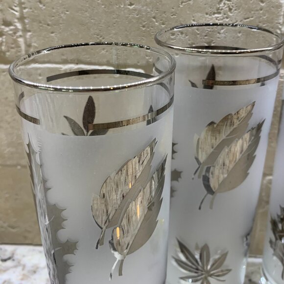 Vintage Libbey Silver Foliage Tom Collins Tall Cooler Glasses 13 oz Set of 4 - Picture 5 of 6